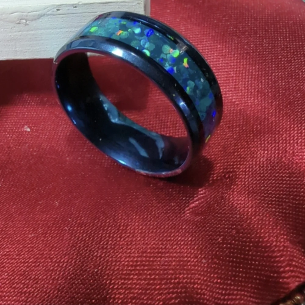 Unisex Men's/Women Synthetic Blue Opal Inlay Blue Tungsten Wedding Band Size 8